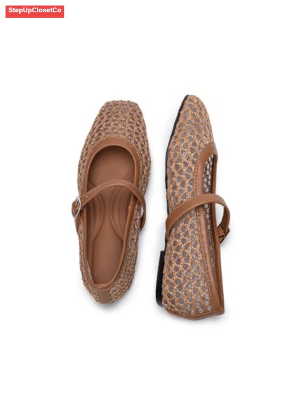 Woven Mary Jane Flats Comfortable Square Toe Mesh Ballet Shoes